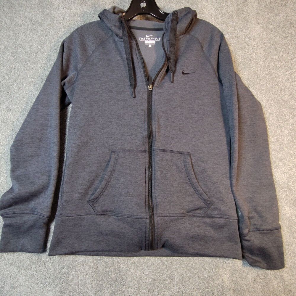 Nike Men's Therma-Fit Size Small Hoodie Full Zip  Logo Pockets Charcoal‎ Gray